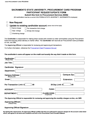 Sacramento State Procurement Card Request Form