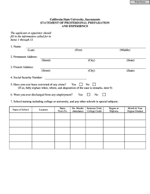 California State University Statement of Professional Preparation and Experience