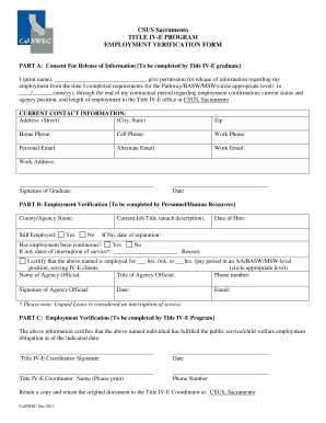 Title iv e program employment verification fillable form