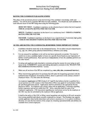 Instructions for Completing Interview Rating Form (IRF) - csusm