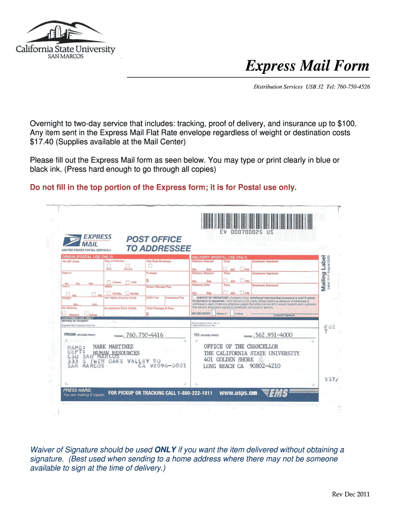 Fillable Online Express Mail Service Form Fax Email Print - pdfFiller
