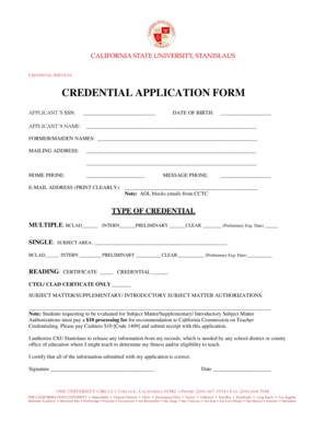 Credential Application Form