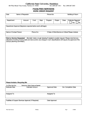 Maintenance work order template word - Work Order Request Form - CSU Stanislaus - csustan