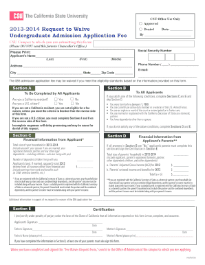 CSU Undergraduate Admission Application Fee Waiver Form