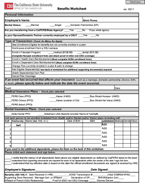 California State University Benefits Worksheet