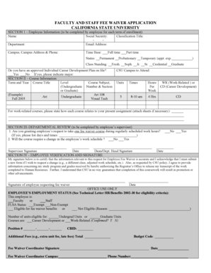 Faculty and Staff Fee Waiver Application