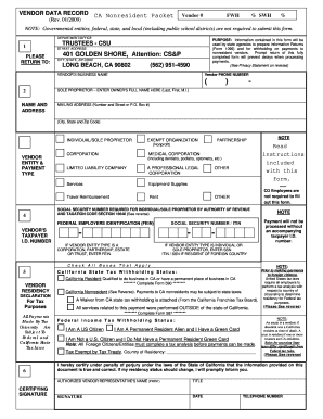 California Vendor Data Record Form