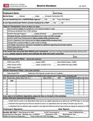 California State University Benefits Worksheet