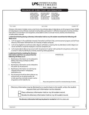 University of Alaska Directory Information Release Form