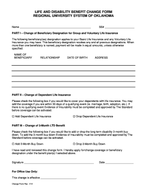 Life and Disability Benefit Change Form