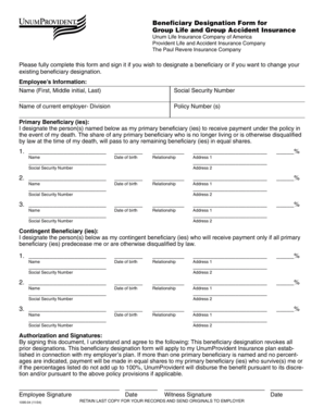 Beneficiary Designation Form for Group Life and Accident Insurance