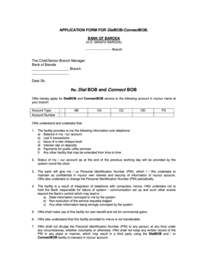 Bank of Baroda DialBOB/ConnectBOB Application Form
