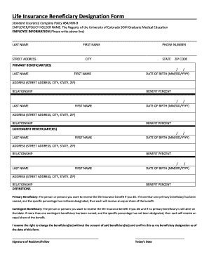 Life Insurance Beneficiary Designation Form