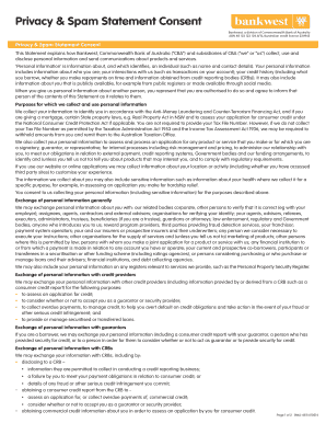 Bankwest Privacy & Spam Statement Consent