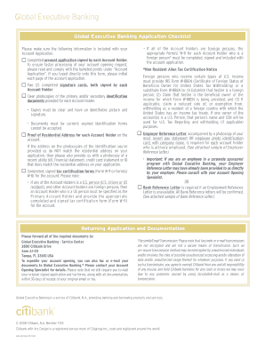 Global Executive Banking Application Checklist