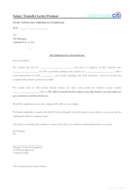 Salary Transfer Letter Format