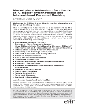 Marketplace Addendum for Citigold® International and International Personal Banking