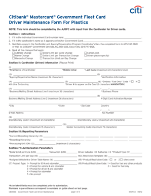 Government Fleet Card Driver Maintenance Form