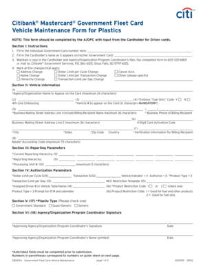 Government Fleet Card Vehicle Maintenance Form