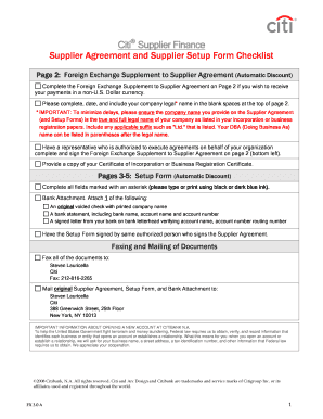 Citi Supplier Finance Agreement and Setup Form