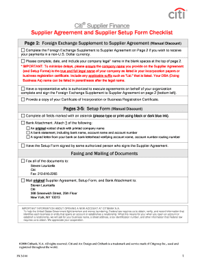 Citi Supplier Finance Agreement and Setup Form