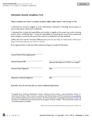 University of Illinois Information Security Compliance Form