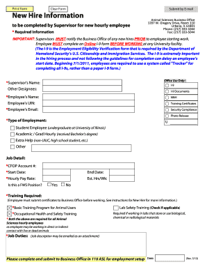Fillable Online ansci illinois New Hire Form - Department of Animal ...