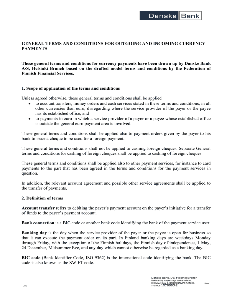GENERAL TERMS AND CONDITIONS FOR OUTGOING AND INCOMING CURRENCY Preview on Page 1