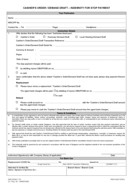 Cashier’s Order Demand Draft Indemnity Form