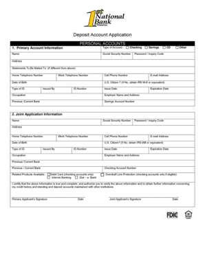 Deposit Account Application