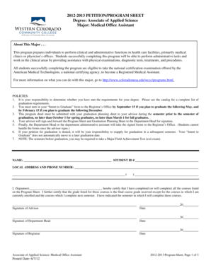 2012-2013 Petition/Program Sheet