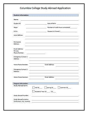 Columbia College Study Abroad Application