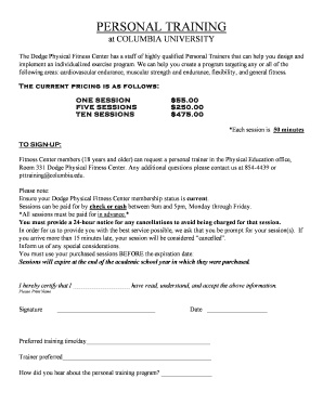 Personal Training Registration Form