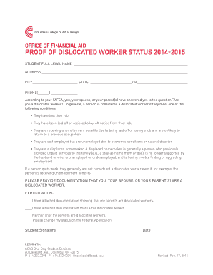 Proof of Dislocated Worker Status Form