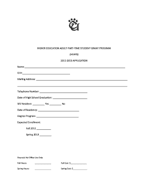 Higher Education Adult Part-Time Student Grant Application