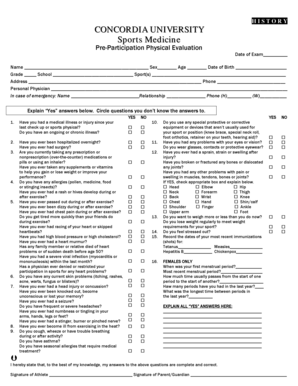 Concordia University Sports Medicine Pre-Participation Physical Evaluation