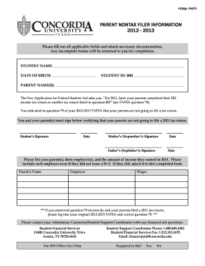 Parent NonTax Filer Information Form
