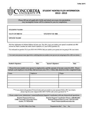 Student Nontax Filer Information Form
