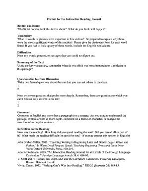 Interactive Reading Journal Template