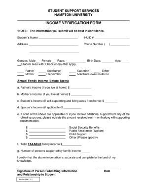 Hampton University Income Verification Form