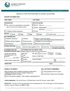 HPU Annual Giving Donation Form