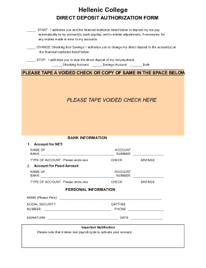 Hellenic College Direct Deposit Authorization Form