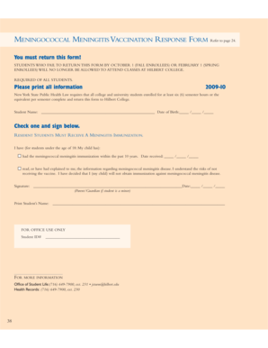 Meningococcal Meningitis Vaccination Response Form