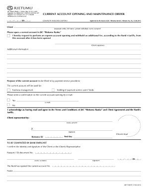Current Account Opening Order