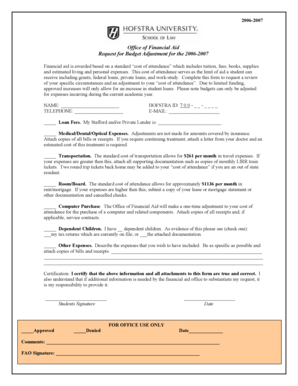 2006-2007 Financial Aid Budget Adjustment Form