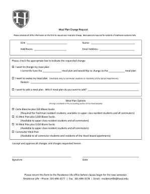 Meal Plan Change Request Form