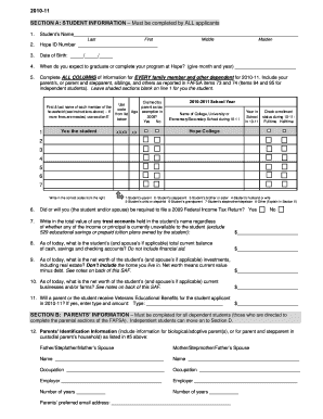 Hope College Financial Aid Application