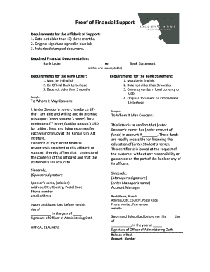 Proof of Financial Support Affidavit