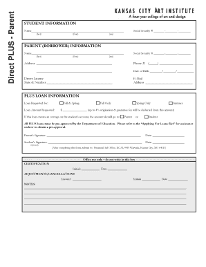 Student PLUS Loan Application Form