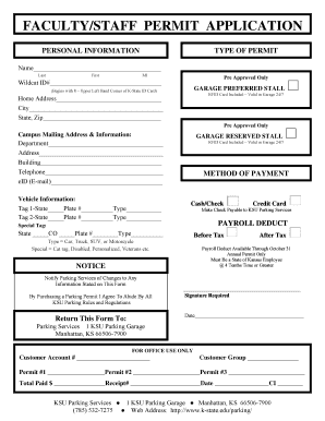 Kansas State University Parking Permit Application